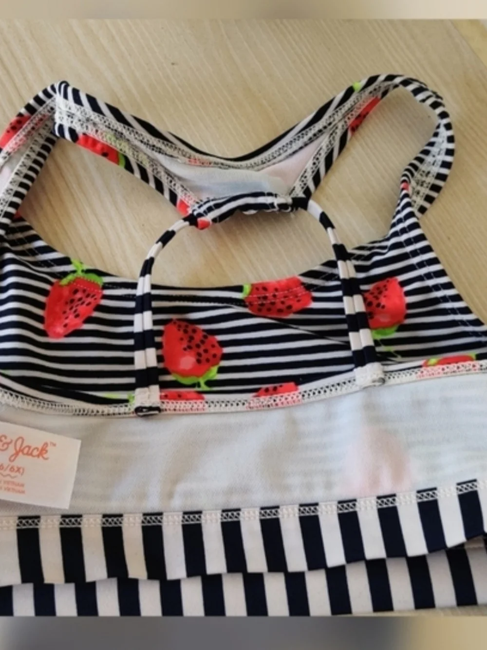 Cat & Jack Girls Blue striped w/Red Strwberries 2 piece Bikini Size S(6/6X)